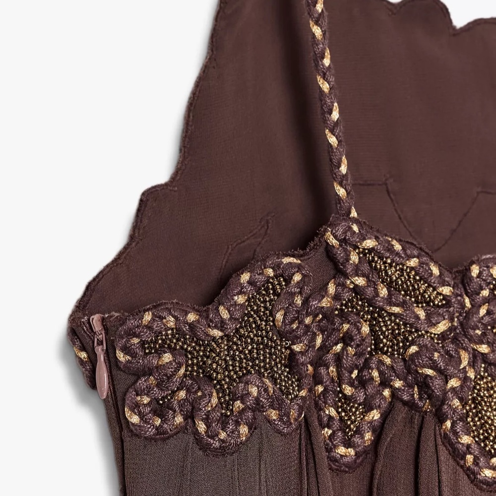 Zara NWT ZW Collection long embroidered dress brown 6895/282 - Picture 5 of 12